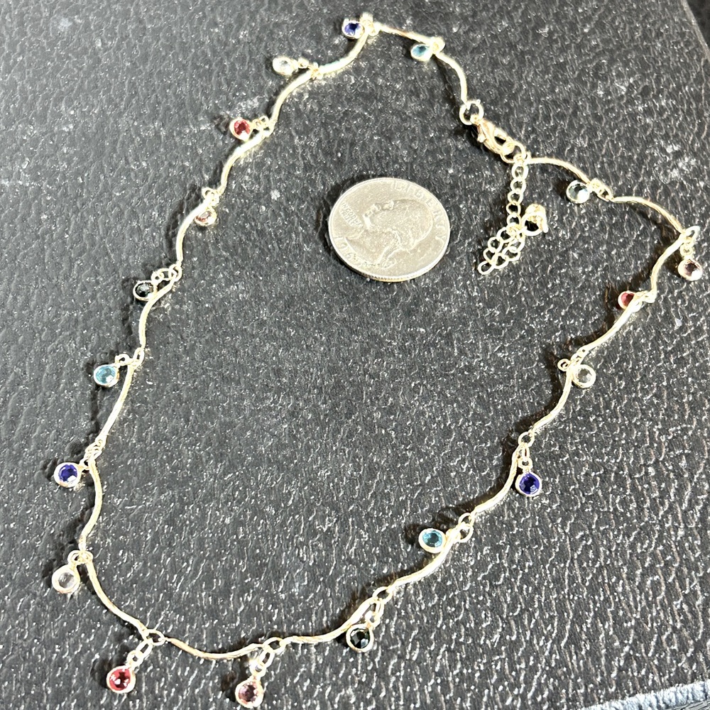 Nordstrom Sterling Silver Necklace with Delicate Chain and Colorful crystals